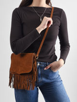 Shoulder Bag Velvet Leather Milano Brown velvet VE24115O-vue-porte