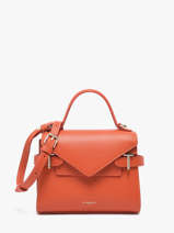 Sac Bandouli�re S Double Rabat Emilie Cuir Grain� Le tanneur Orange emily TEMI1006