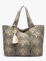 Sac Port� �paule Leopard Coton Miniprix Beige leopard L