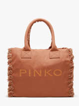 Satchel Logo Shopper Cotton Pinko Brown logo shopper 6673A3A4