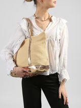 Medium Zipped Le Cabas Tote Bag Linen Sequins Vanessa bruno Yellow cabas lin 31V40378-vue-porte