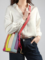 Small Leather Elles Colorblock Bucket Bag Lancel Pink elles A14203-vue-porte