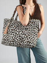 Sac Port� �paule Leopard Coton Miniprix Blanc leopard L-vue-porte
