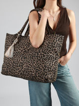 Sac Port� �paule Leopard Coton Miniprix Beige leopard L-vue-porte