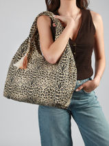 Sac Port� �paule Leopard Coton Miniprix Beige leopard L-vue-porte