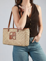 Sac Port� �paule Paille Nat et nin Beige paille PL-vue-porte
