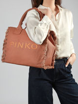 Satchel Logo Shopper Cotton Pinko Brown logo shopper 6673A3A4-vue-porte