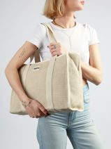 Shoulder Bag Tressage Cotton Hindbag Beige tressage TS-vue-porte