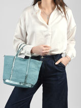 Small Cabas Linnen And Sequins Vanessa bruno Blue cabas lin 31V40435-vue-porte