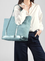 Large Le Cabas Tote Bag Linnen Sequins Vanessa bruno Blue cabas lin 31V40315-vue-porte