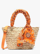 Satchel Bandana Straw Le voyage en panier Orange bandana PM968