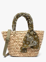 Sac Port� Main Bandana Paille Le voyage en panier Vert bandana PM968