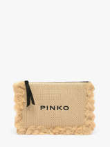 Raffia Logo Clutch Bag Pinko Beige logo shopper 6718A39Y