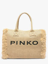 Satchel Logo Shopper Raphia Pinko Beige logo shopper 6673A39Y
