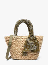 Sac Port� Main Bandana Paille Le voyage en panier Vert bandana PM968