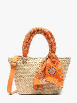 Satchel Bandana Straw Le voyage en panier Orange bandana PM968