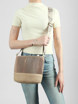 Sac Bandouli�re Tissee Polyester Le voyage en panier Beige tissee PM924-vue-porte