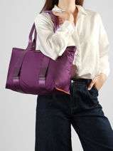 Medium Mistral Rollable Tote Bag Nylon And Leather Lancel Violet mistral A13995-vue-porte