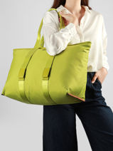Large Tote Bag Mistral Rollable Nylon And Leather Lancel Green mistral A13996-vue-porte