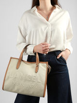 Medium Jour Satchel Canvas And Leather Lancel Beige jour A14027-vue-porte