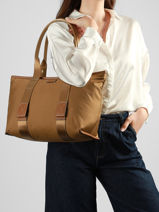 Medium Mistral Rollable Tote Bag Nylon And Leather Lancel Brown mistral A13995-vue-porte