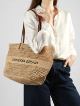 Shopping Bag Cabas Raphia Vanessa bruno Beige cabas raphia 60V40468-vue-porte