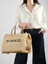 Satchel Logo Shopper Raphia Pinko Beige logo shopper 6673A39Y-vue-porte