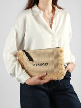Raffia Logo Clutch Bag Pinko Beige logo shopper 6718A39Y-vue-porte