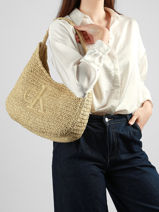 Shoulder Bag Bold Monogram Straw Calvin klein jeans Beige bold monogram 4F3448G-vue-porte
