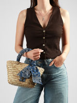 Satchel Bandana Straw Le voyage en panier Blue bandana PM968-vue-porte
