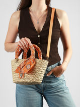 Sac Port� Main Bandana Paille Le voyage en panier Orange bandana PM968-vue-porte