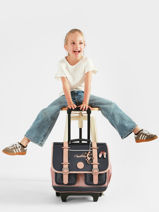 Cartable � Roulettes Enfant 2 Compartiments Vintage Fantasy Cameleon Bleu vintage fantasy CR38-vue-porte
