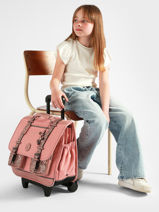 Cartable � Roulettes 3 Compartiments Cameleon Rose vintage fantasy CR41-vue-porte