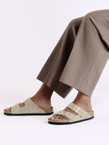 Slippers Arizona In Leather Birkenstock Beige women 1029260-vue-porte