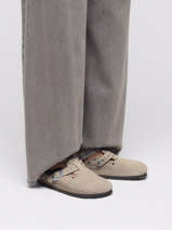 Slippers Boston Rivet In Leather Birkenstock Beige women 1030418