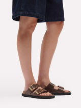 Slippers Arizona Droplet In Leather Birkenstock Brown women 1031910-vue-porte