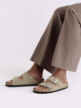 Slippers Arizona Rivet In Leather Birkenstock Beige women 1029390-vue-porte
