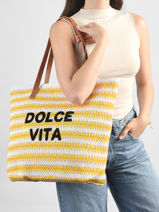 Sac Port� �paule Plage Paille Gerard pasquier Jaune plage P26034-vue-porte