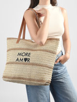 Sac Port� �paule Plage Paille Gerard pasquier Marron plage P26031-vue-porte