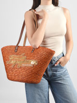 Sac Port� �paule Milos Paille Les tropeziennes Orange milos TZ01-vue-porte