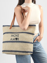 Shoulder Bag Plage Straw Gerard pasquier Blue plage P26031-vue-porte
