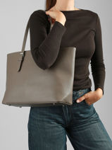 Shopping Bag A4 Saffiano Polyurethane David jones Gray saffiano 5-vue-porte