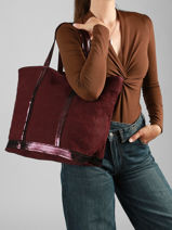 Zipped Linen Tote Bag Le Cabas Sequins Vanessa bruno Red cabas lin 31V40409-vue-porte