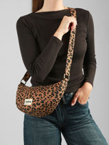 Sac Bandouli�re Leopard Coton Hindbag Marron leopard LE-vue-porte