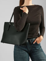 Shopping Bag A4 Saffiano Polyurethane David jones Black saffiano 5-vue-porte