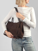 Shoulder Bag Suede Leather Lancaster Brown suede 58-vue-porte