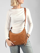 Shoulder Bag Suede Leather Lancaster Brown suede 82-vue-porte