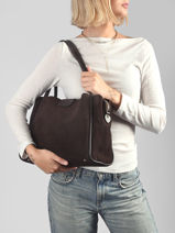 Satchel Suede Ida Leather Lancaster Brown suede ida 102-vue-porte