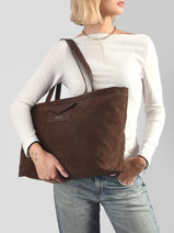 Shoulder Bag Suedine Kba Lancaster Brown suedine kba 63-vue-porte
