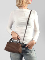 Shoulder Bag Tresse Cube Leather Lancaster Brown tresse cube 67-vue-porte